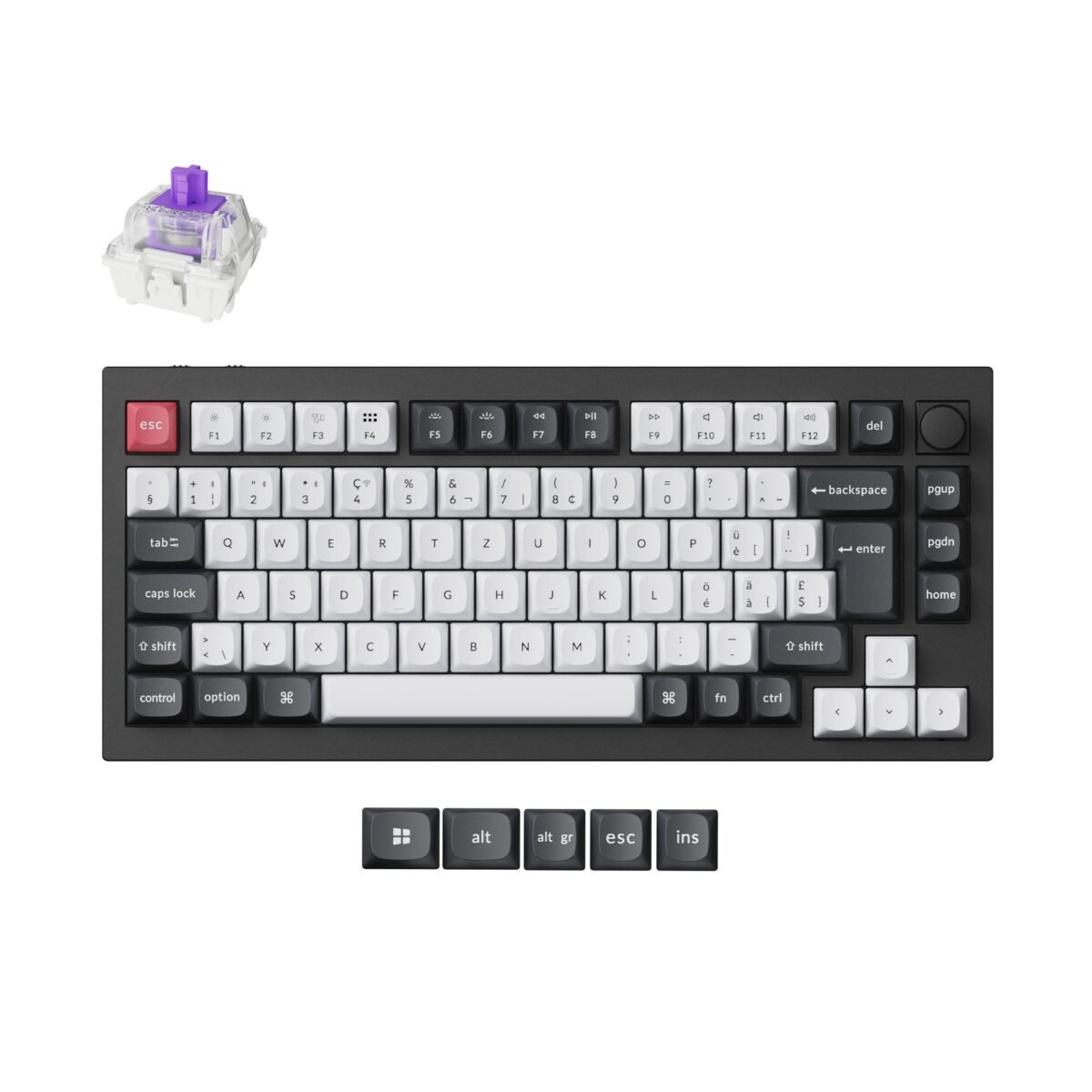 Keychron Q1 HE QMK Wireless Custom Keyboard Carbon Black RGB Backlight Full Aluminum Gateron Magnetic Switch ISO Swiss Layout