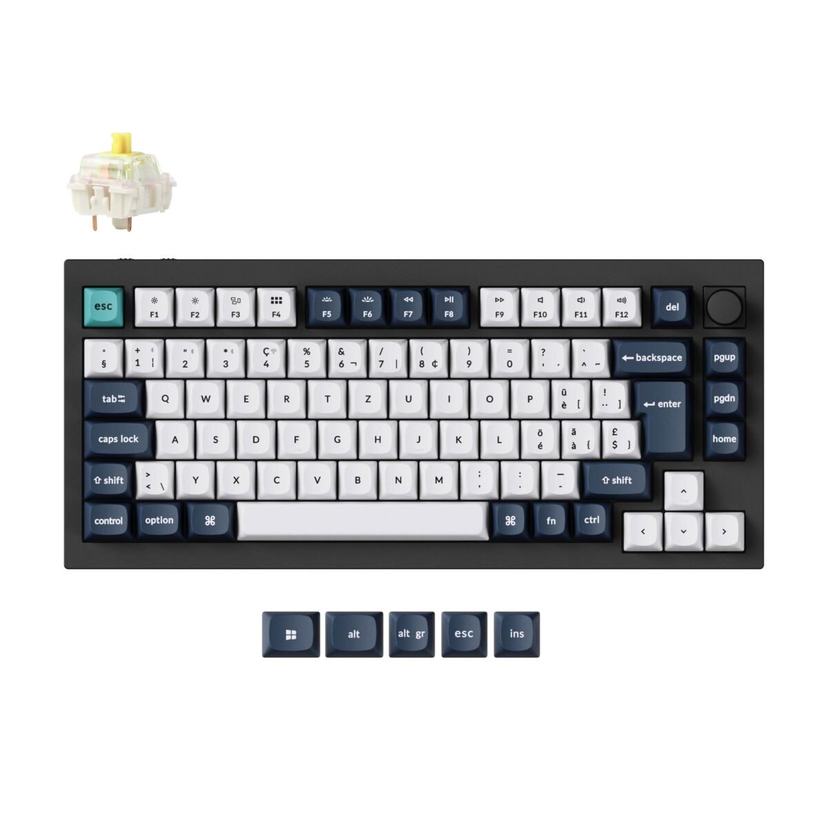 Keychron Q1 Max QMK/VIA wireless custom mechanical keyboard 75 percent layout full aluminum black for Mac Windows Linux Gateron Jupiter banana ISO Swiss layout