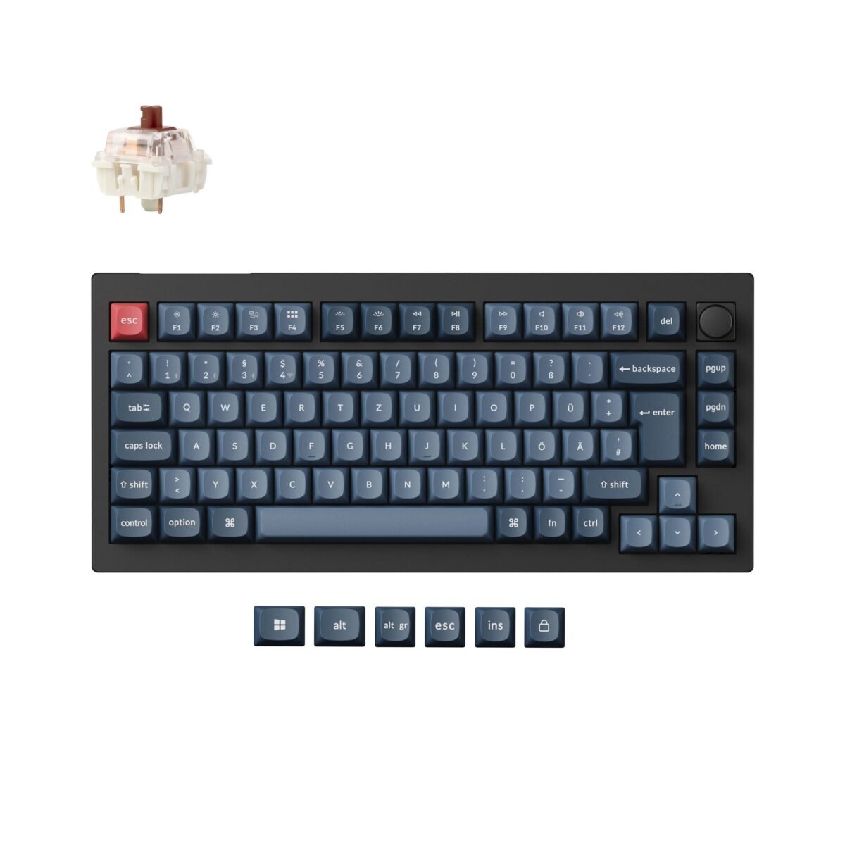 Keychron V1 Max QMK/VIA Wireless Custom Mechanical Keyboard 75% Layout Fully Assembled Knob for Mac Windows Linux Gateron Jupiter Brown ISO German layout