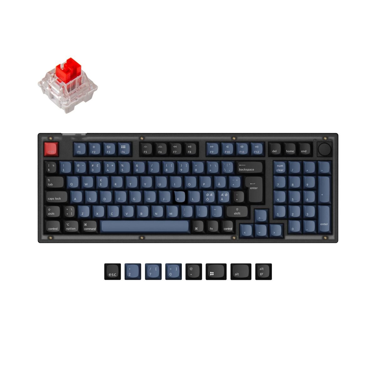 Keychron V5 QMK VIA custom mechanical keyboard 96 percent layout frosted black knob Mac Windows Nordic ISO layout hot swappable Keychron K Pro red