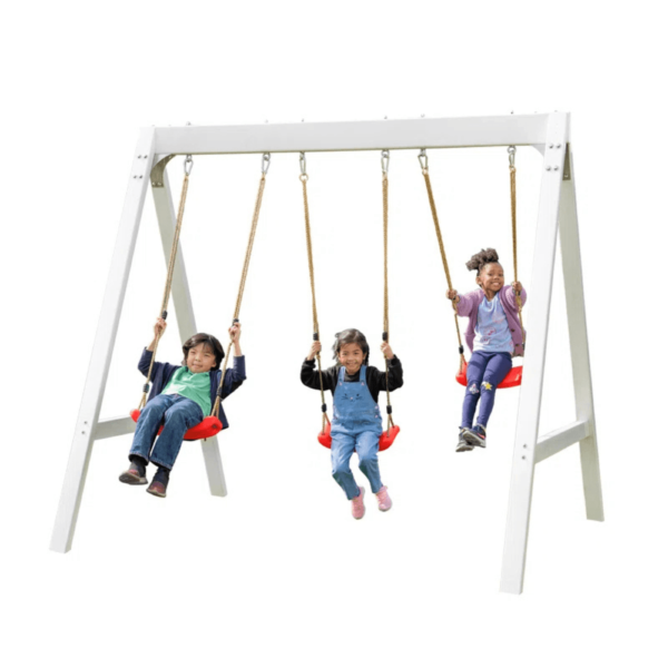 Sportspower 7 Foot Vinyl Wood Swing Set With 3 Adjustable Swing Sets